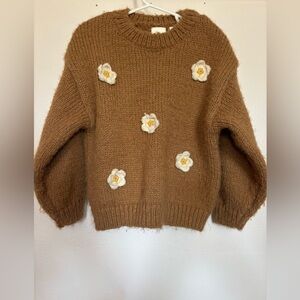 Zara kids - Brown Sweater with Cream Floral Accents